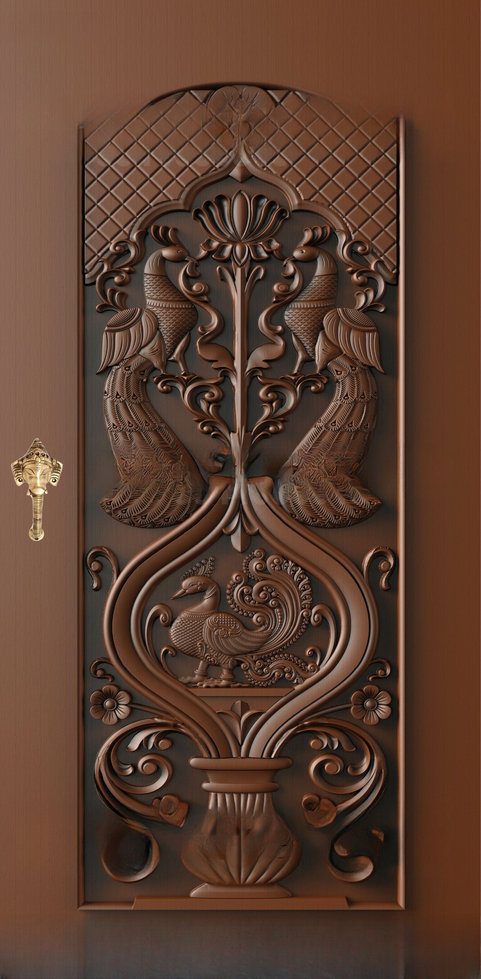 God Doors - GD-23 Exquisite Peacock Motif Traditional Indian Door Design